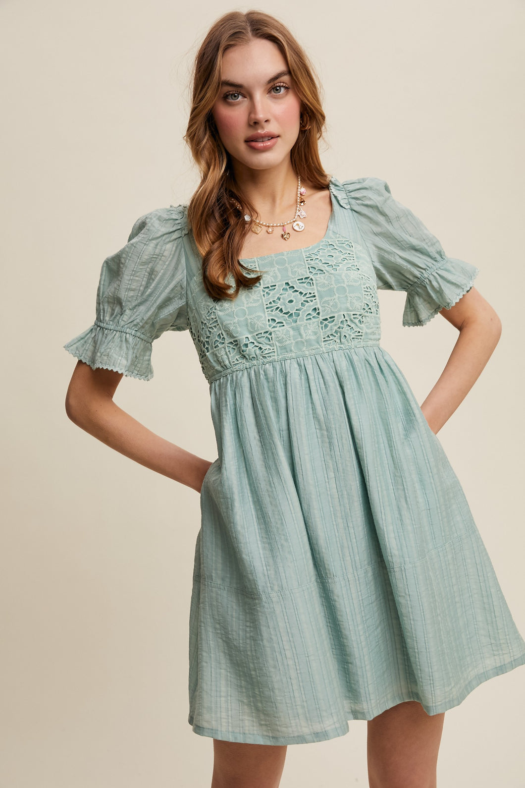 Romantic Lace Babydoll Dress Aqua Mint