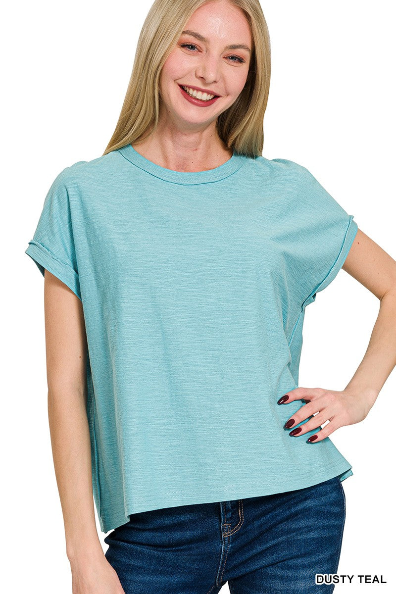 Cotton Slub Round Neck Tee  Dusty Teal