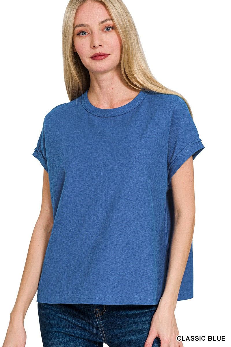 Cotton Slub Round Neck Tee  Classic Blue