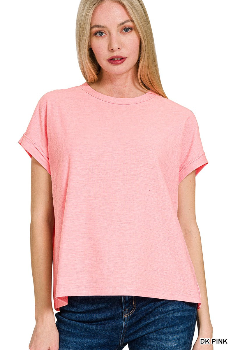 Cotton Slub Round Neck Tee  Pink