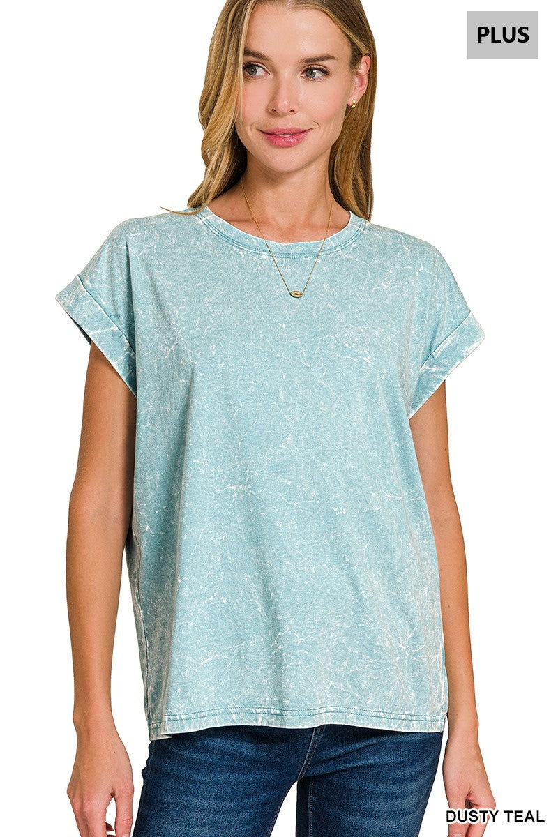 Plus Crinkle Washed Round Neck Tee  Dusty Teal