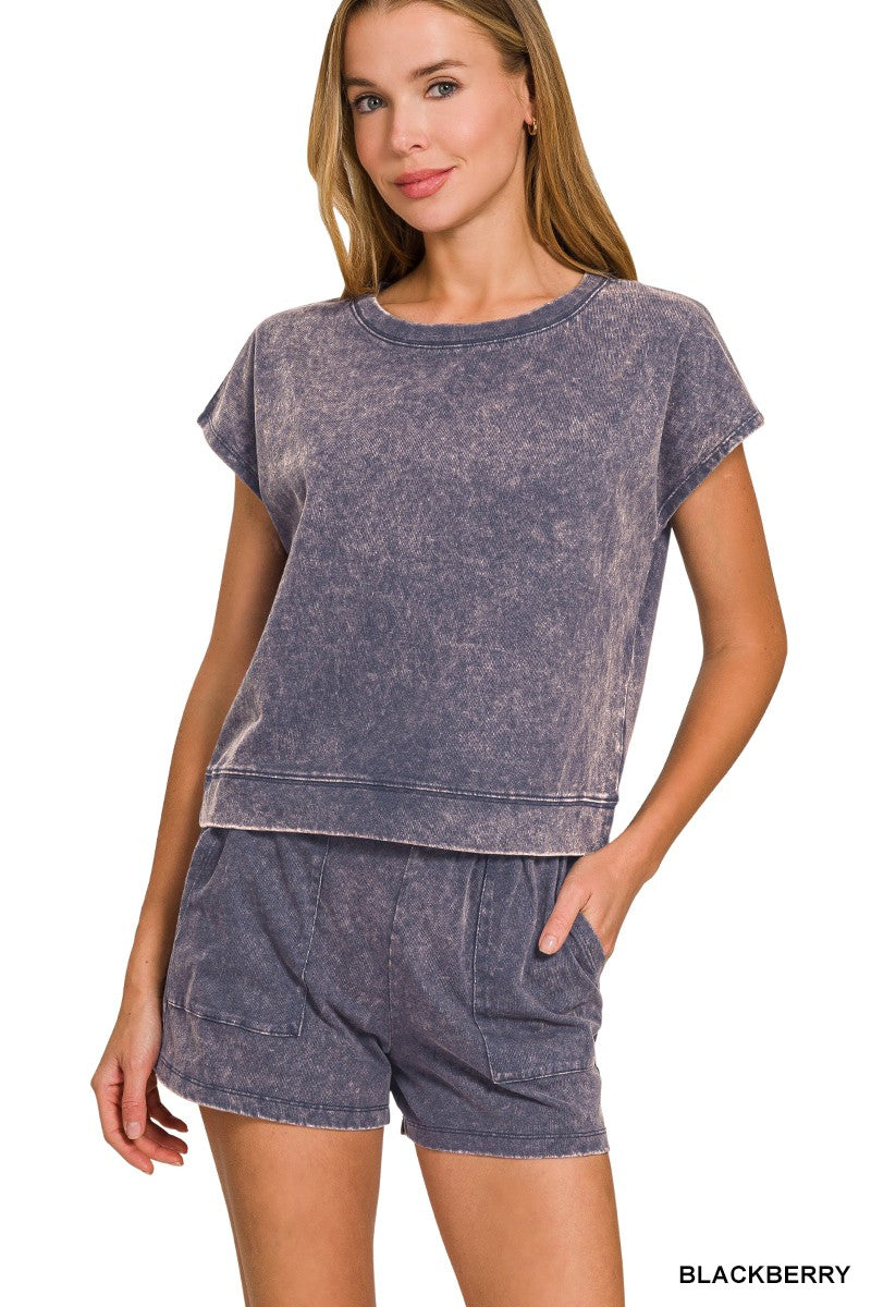 Premium Cotton Washed Sleeveless Shorts Set  Blackberry