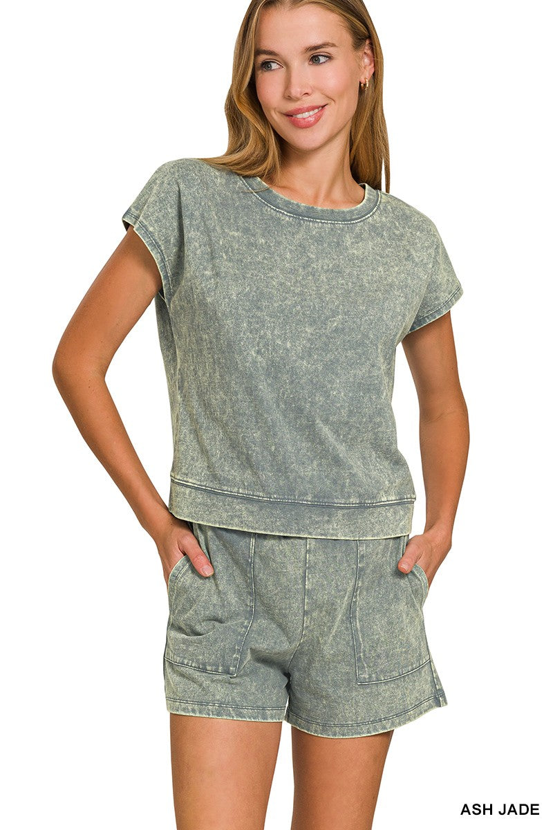 Premium Cotton Washed Sleeveless Shorts Set  Ash Jade