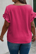 Load image into Gallery viewer, Ruffle Sleeve Round Neck Textured Top  Rose Red (Fuchsia)

