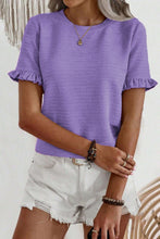 Load image into Gallery viewer, Ruffle Sleeve Round Neck Textured Top  Purple
