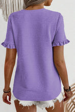 Load image into Gallery viewer, Ruffle Sleeve Round Neck Textured Top  Purple
