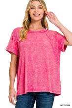 Load image into Gallery viewer, Washed Ribbed Top Hot Pink
