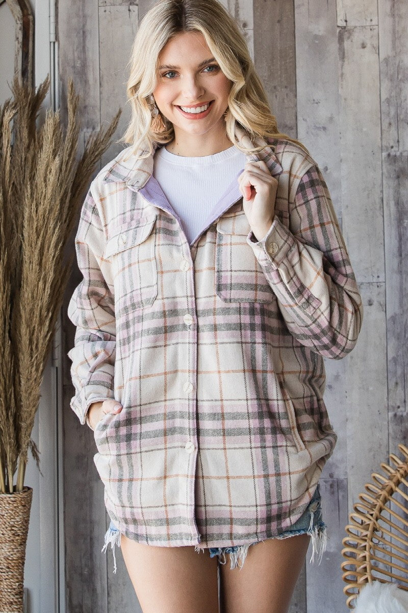 Pink Combo Flannel Flap Pocket Shacket