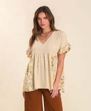 Load image into Gallery viewer, Linen Babydoll Top with Floral Contrast
