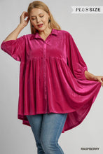 Load image into Gallery viewer, Raspberry velvet button down tunic
