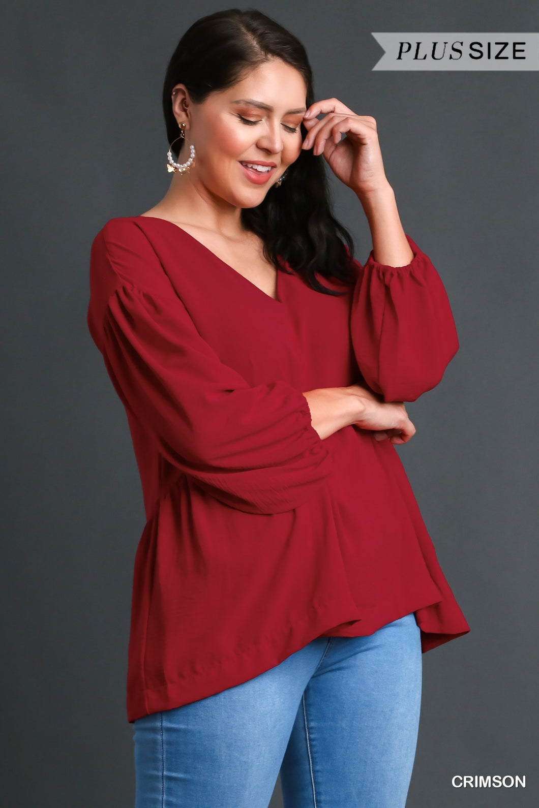 Crimson Plus V-Neck baby doll 3/4/ sleeve top