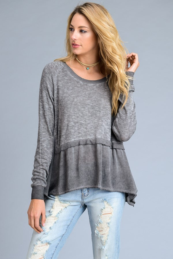 Pull over square neck long sleeve top (grey)