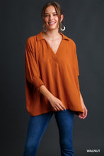 Load image into Gallery viewer, Collared Smocked Textured Cuff Blouse
