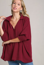 Load image into Gallery viewer, Collared Smocked Textured Cuff Blouse
