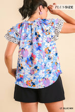Load image into Gallery viewer, Umgee Lt. Blue Mix floral top in plus
