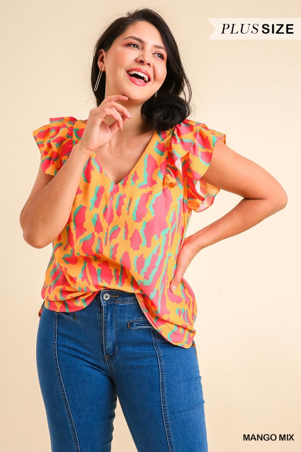Umgee Mango Mix flutter sleeve top in plus