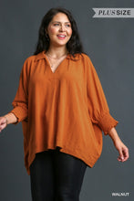 Load image into Gallery viewer, Collared Smocked Textured Cuff Blouse
