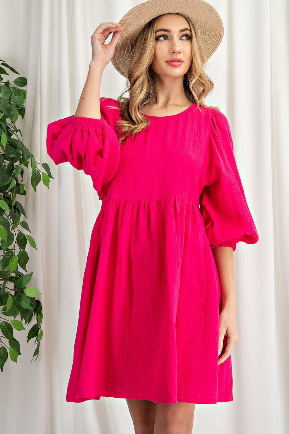 Hot Pink Gauze Babydoll Dress