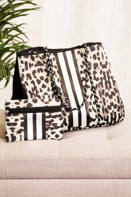 Leopard Neoprene Tote Bag With Pouch